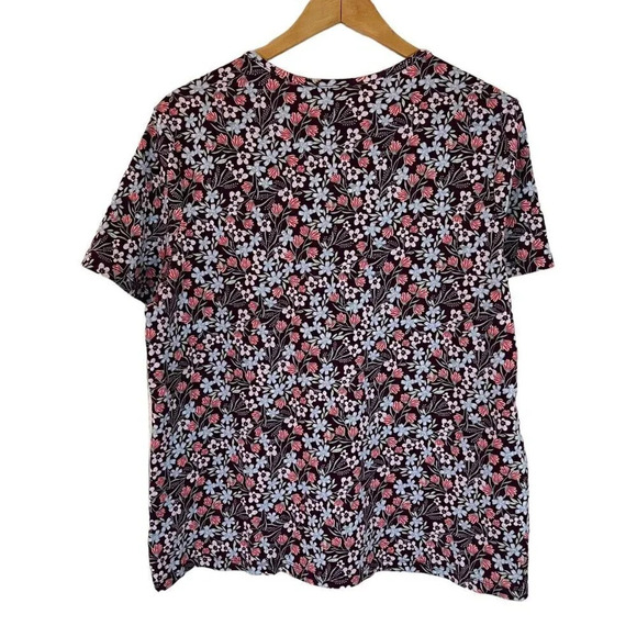 Time and Tru Floral T Shirt Plus XXXL 100% Cotton Knit Burgundy Coral Mint White - Picture 2 of 5